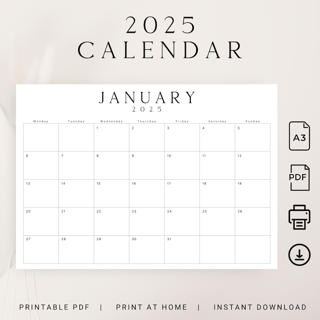 A3 2025 Calendar 2025 Monthly Planner A3 Landscape 2025 Minimalist ...