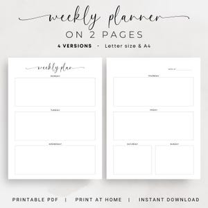 Planificador semanal Planificador semanal de 2 páginas Calendario semanal imprimible Diario semanal Página de planificador Insertar página Agenda semanal PDF Elegante carta A4