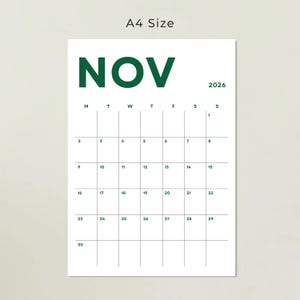 Minimalist 2026 Calendar 2026 Planner Portrait Printable PDF Wall Calendar Vertical Monthly Agenda A4 Letter Size Sunday & Monday Start