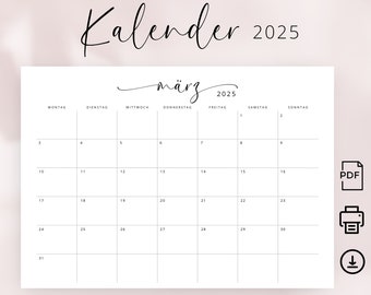 Calendrier 2025 Calendrier allemand 2025 Télécharger et Ausdrucken 2025 Calendrier allemand 2025 Planificateur en allemand IMPRIMABLE A4 Format lettre