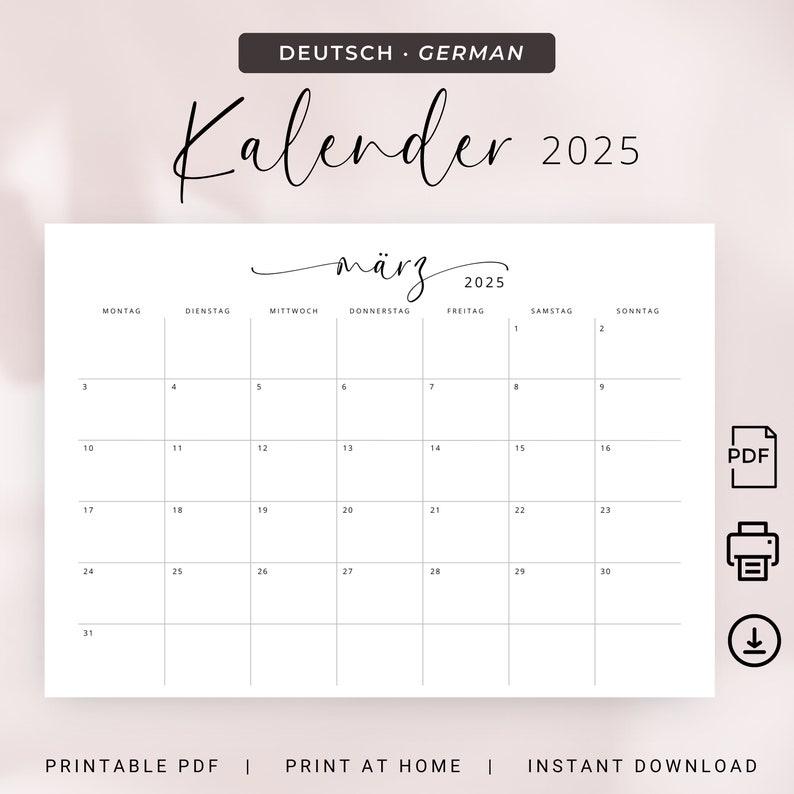 Kalender 2025 Kalender Deutsch 2025 Kalender Download Und Etsy UK