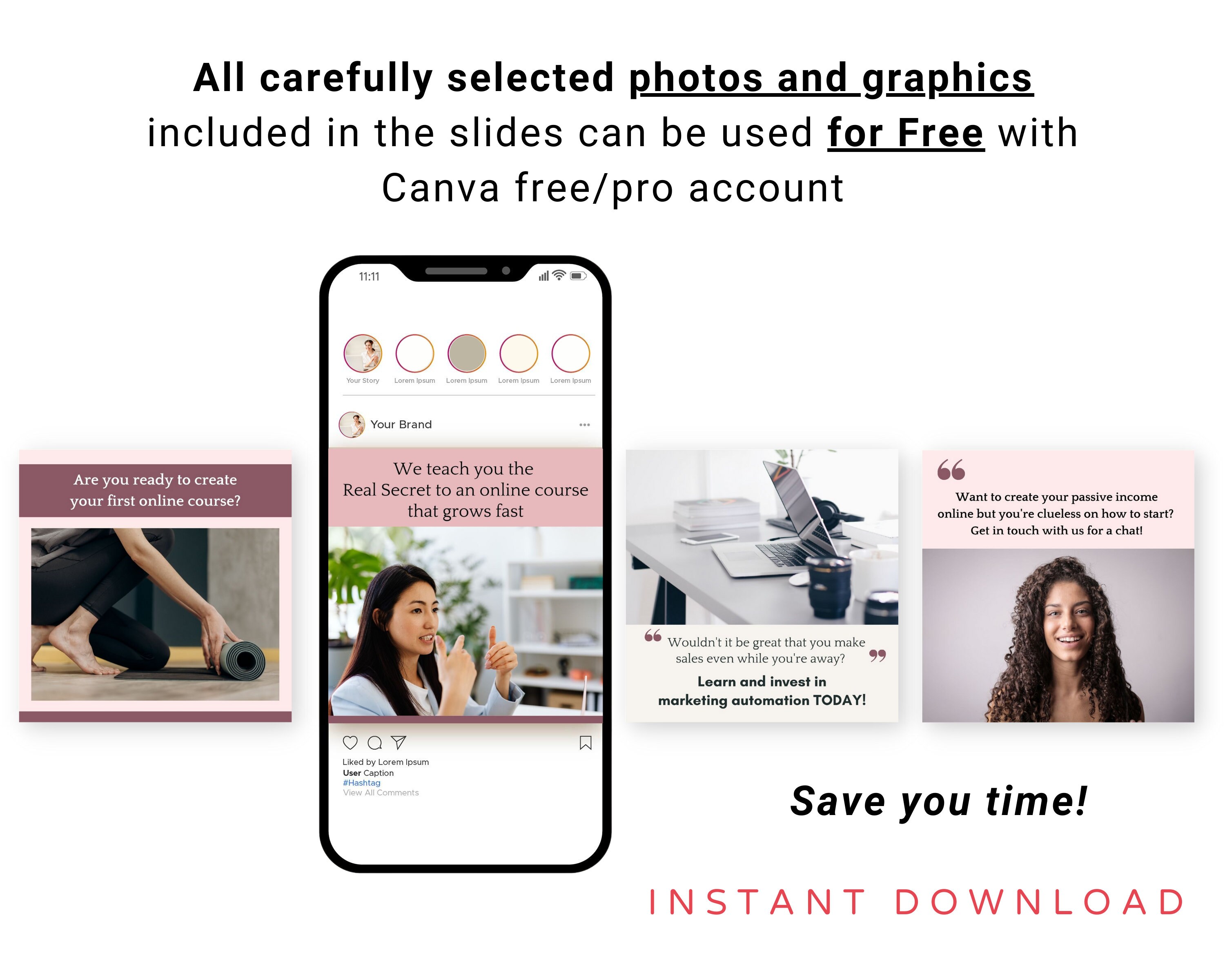 30 Pink Business Coach & Course Creator Instagram Post Canva Template ...