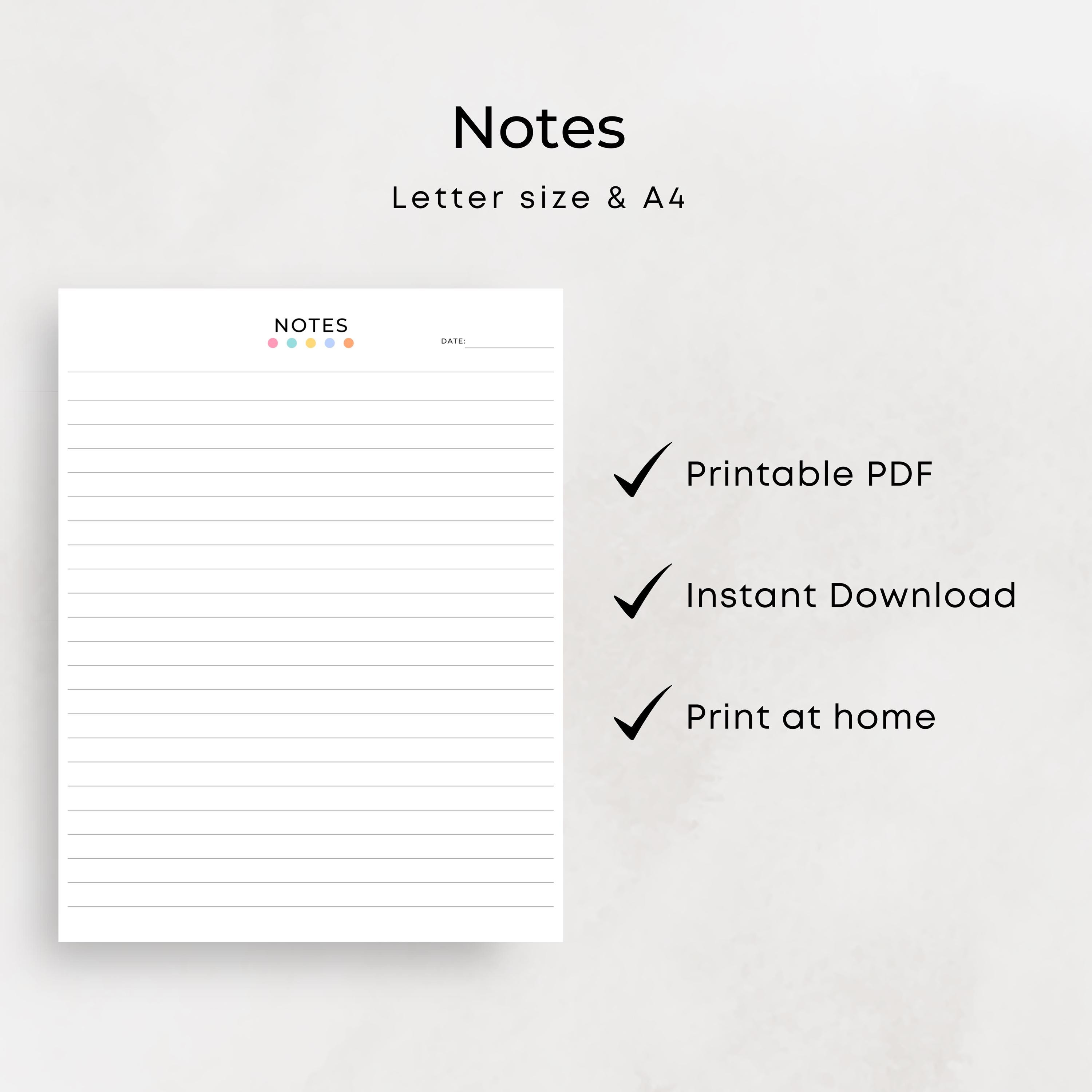 Lined Notes Printable PDF Minimalist Notes Page Printable Lined Paper