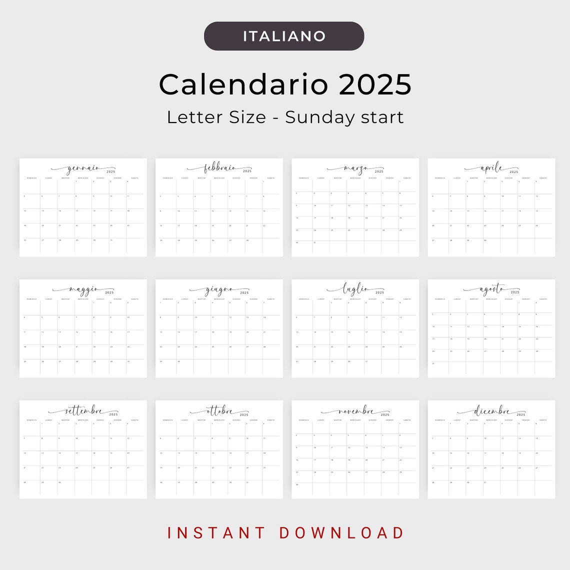 2025 Calendario in Italiano 2025 Calendario Stampabile 2025 Agenda Italian Calendar 2025 Monthly