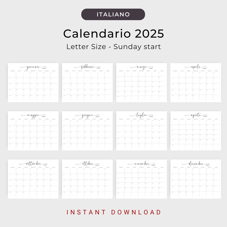 2025 Calendario in Italiano 2025 Calendario Stampabile 2025 Agenda Italian Calendar 2025 Monthly