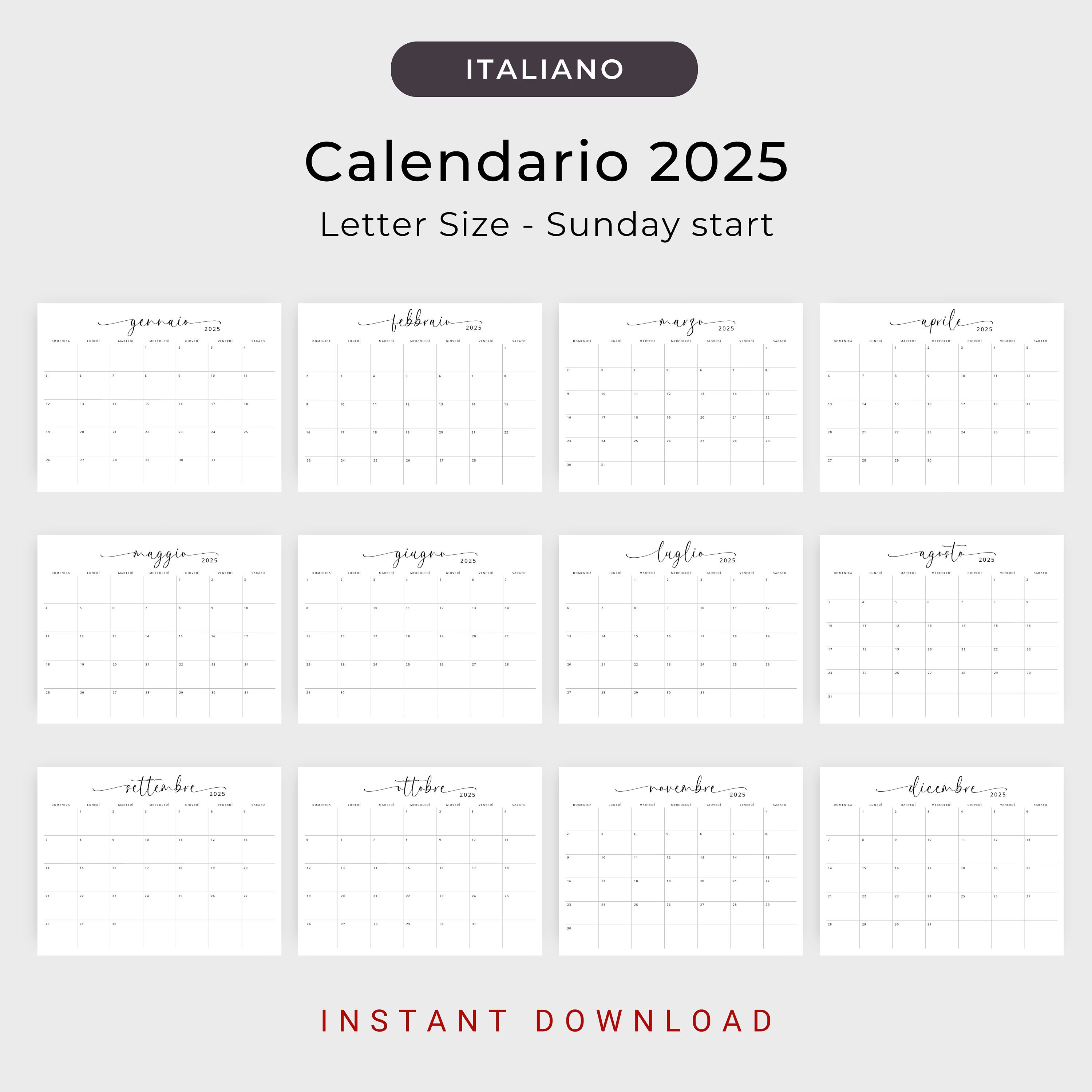2025 Calendario in Italiano 2025 Calendario Stampabile 2025 Agenda