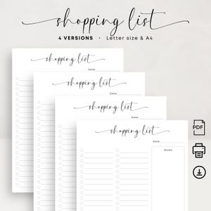 Lista de compras Lista de compras imprimible Planificador de compras de alimentos para lista de verificación de compras Tamaño carta A4 Plan de comidas elegante Lista de verificación de compras PDF