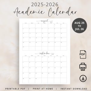 2025-2026 Academic Planner 2025 2026 School Year Calendar August 2025 to July 2026 Portrait Wall Monthly Calendar PRINTABLE PDF Elegant 2026