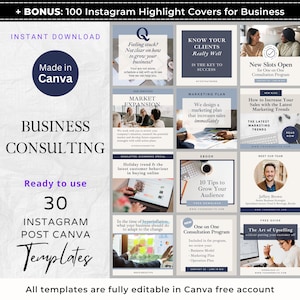 30 Business Consulting Instagram Post Canva Template Business Consultant Small Business Service Provider Social Media Post Coach Insta