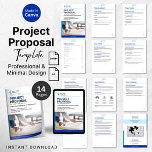 Plantilla de propuesta de proyecto editable Plantilla de propuesta de servicio empresarial Plantilla de redacción de propuesta MÍNIMA Plantilla Canva de tono Oferta de servicio