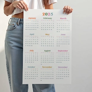 Large 2025 Wall Calendar Printable Portrait 2025 Office Planner PDF Big Colorful Calendar Poster A1 A2 A3 11x17 18x24 24x36 Yearly Schedule