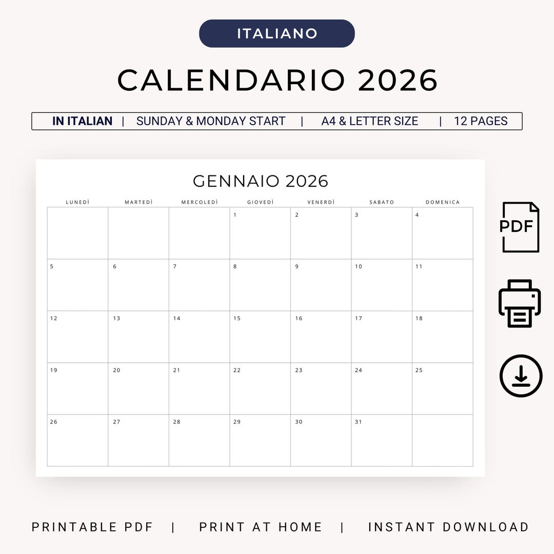 CALENDARIO ITALIANO 2026 visual data 2