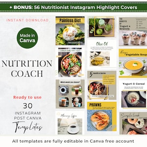 30 Nutrition Coach Instagram Post Template Dietitian Instagram Templates Healthy Diet IG Canva Nutritionist Healthy Lifestyle Weight loss IG