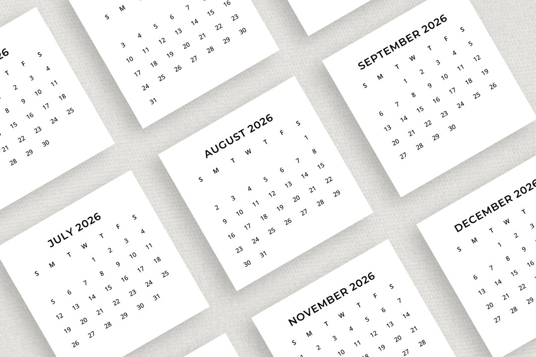 2026 Mini Calendar 2026 Small Calendar Printable 2026 Minimalist