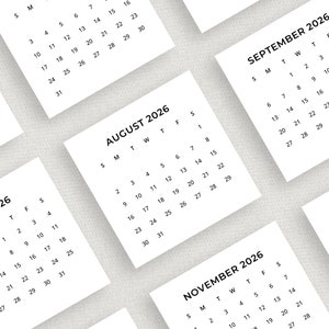 Mini Calendario 2026 Calendario pequeño 2026 Imprimible Calendario minimalista 2026 Calendario cuadrado de 3x3 pulgadas Calendario de bolsillo 2026 Calendario de escritorio DIY