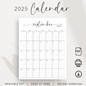 Calendario 2025 con líneas Planificador mensual 2025 Bloque rayado Calendario de escritorio imprimible en PDF Vertical Tamaño carta A4 Lunes y domingo Inicio Elegante
