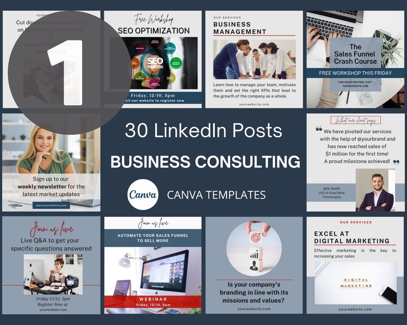BUNDLE Business Consulting LinkedIn Canva Templates Business Consultant LinkedIn Engagement Post Carousel Post Business LinkedIn Template
