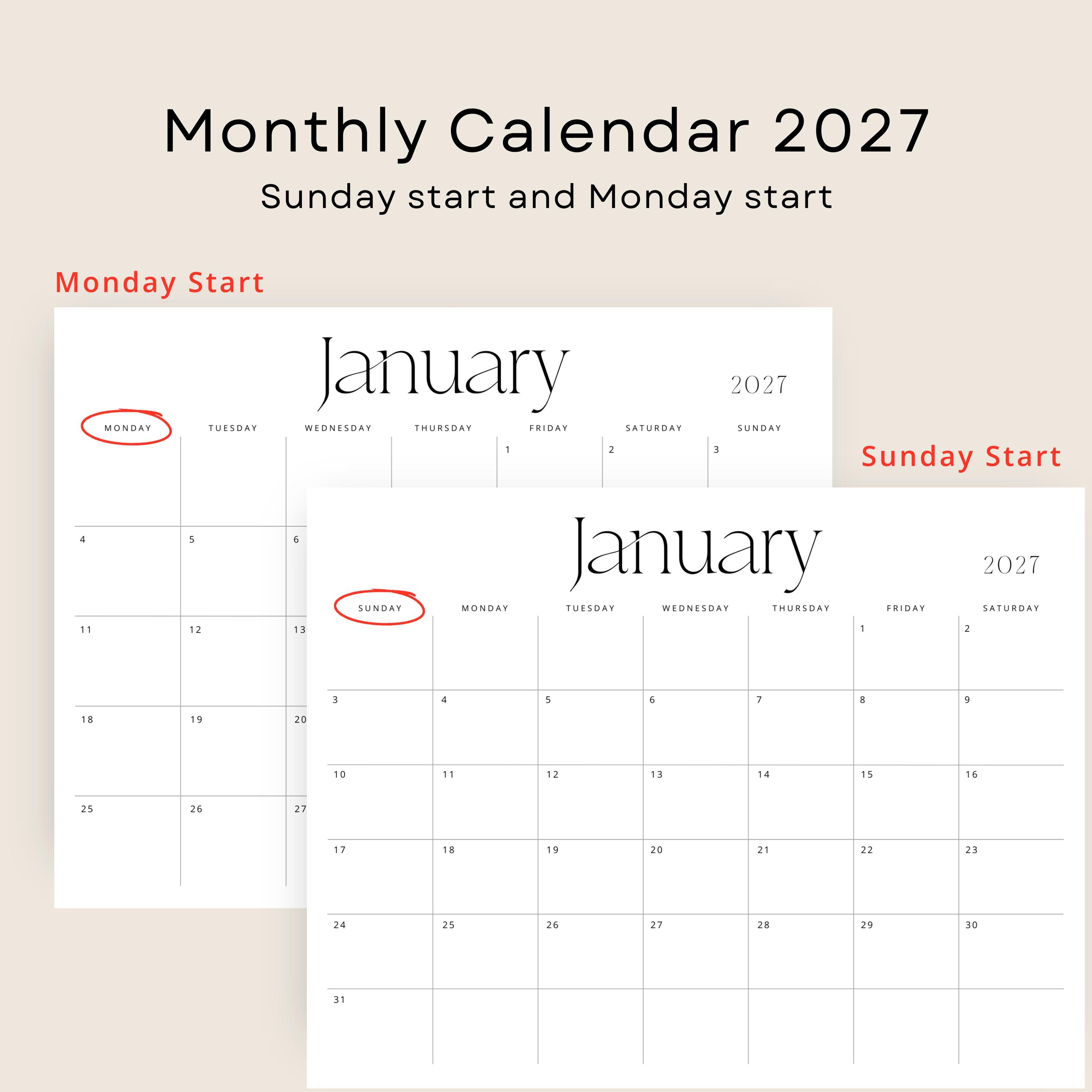 2027 Calendar 2027 Monthly Planner Landscape 2027 Wall Calendar PDF