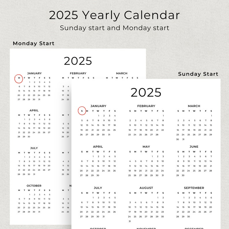 Calendrier 2025 Calendrier annuel 2025 imprimable Calendrier mural 2025