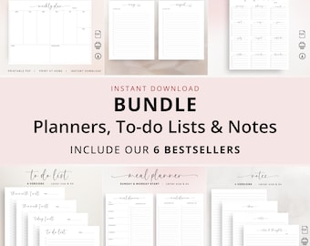 BUNDLE Weekly Planner 2026 Monthly Planner Yearly To Do List Daily Meal Planner Lined Notes Printable PDF Elegant Bestseller Planner Insert