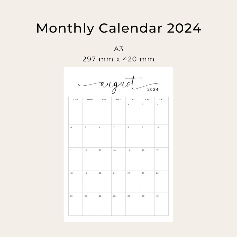 2024 Calendar 2024 Planner A3 Monthly Calendar 2024 Vertical Calendar