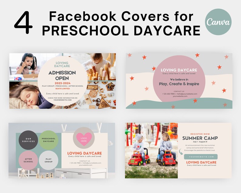 4 Daycare Facebook Cover Banner Childcare Canva Template Etsy