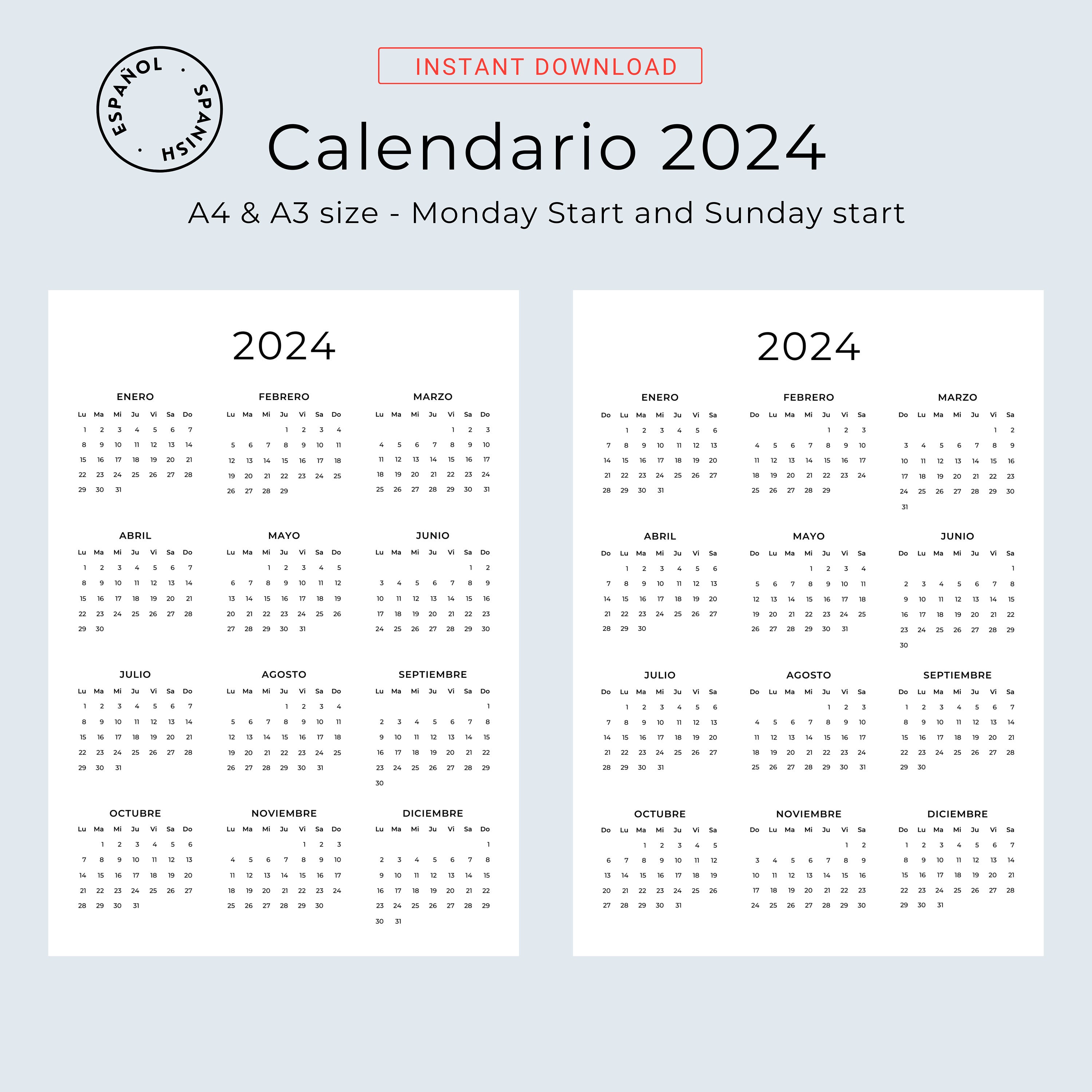 Calendario 2024 En Espanol Abby Linnea