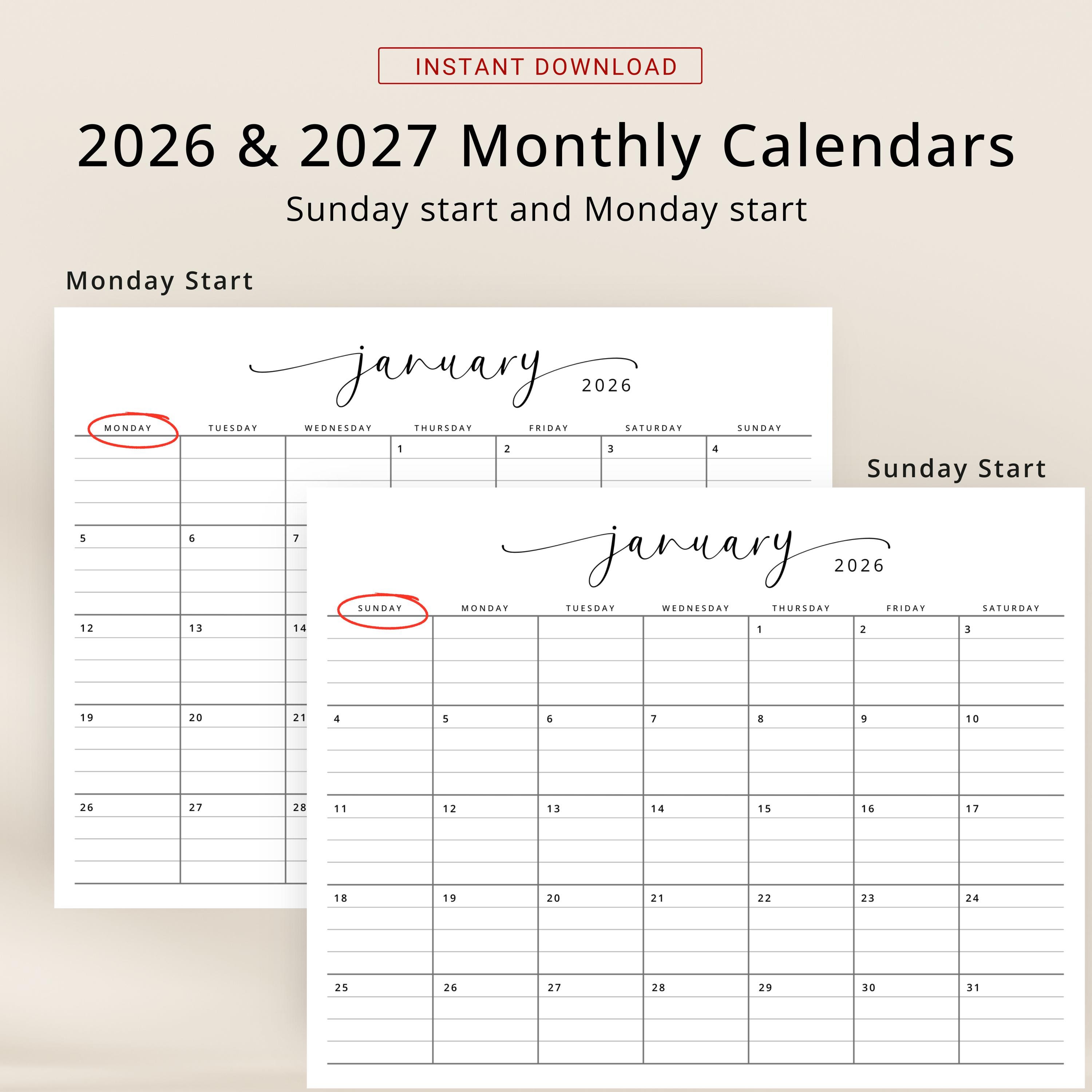 2026 2027 Calendar Lined 2026-2027 Monthly Planner With Lines Landscape ...