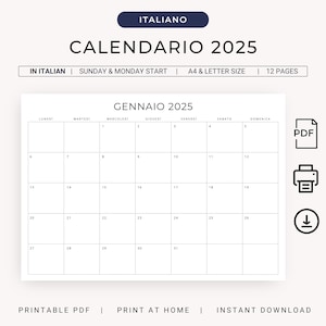2025 Calendario 2025 Calendario in Italiano Stampabile 2025 Italian Calendar 2025 PDF Monthly Planner in Italian 2025 Calendar PRINTABLE