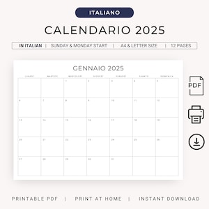 2025 Calendario 2025 Calendario in Italiano 2025 Stampabile Italian Calendar 2025 PDF Monthly Planner in Italian Monthly Calendar PRINTABLE