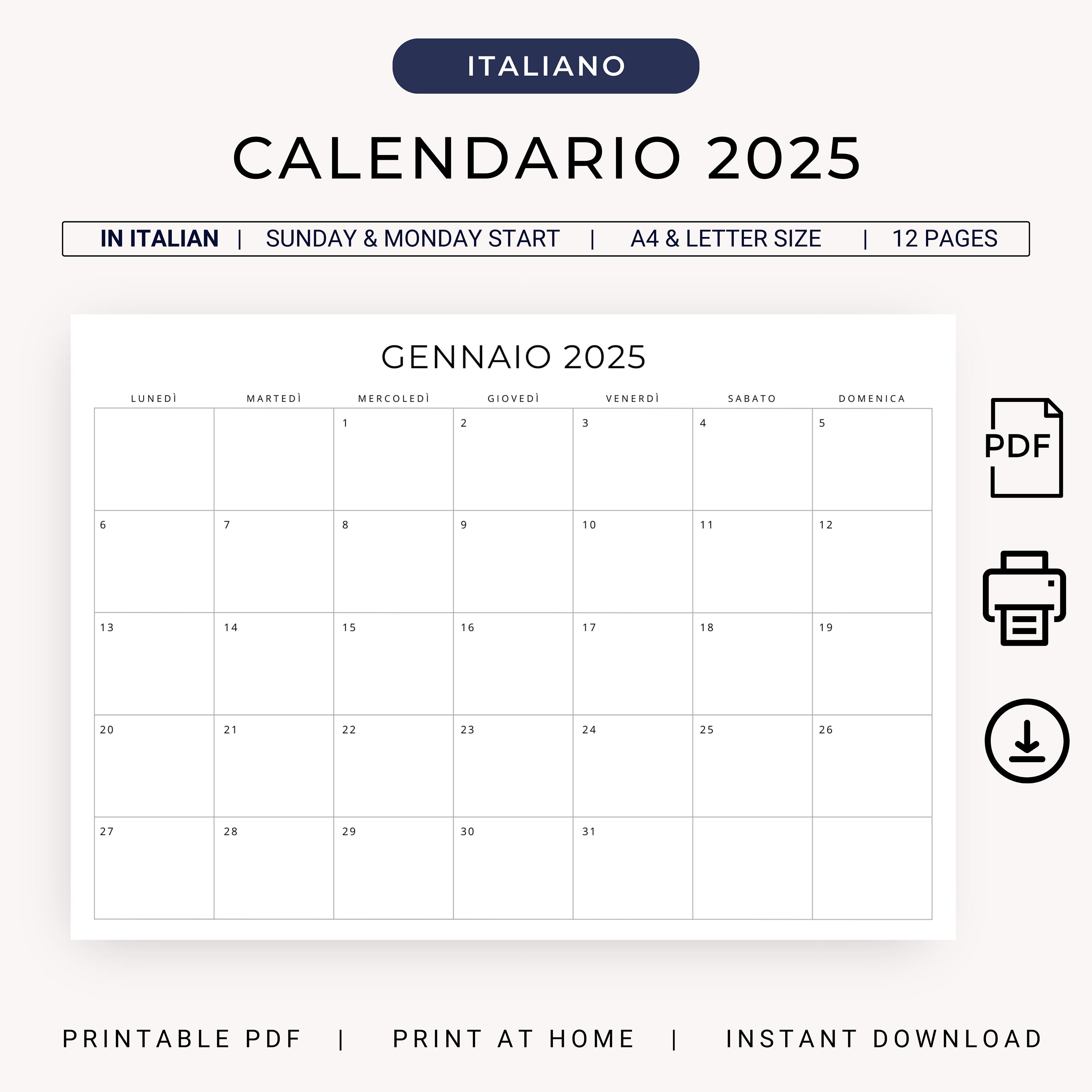 2025 Calendario 2025 Calendario in Italiano Stampabile 2025 Italian ...