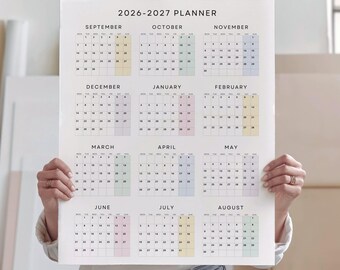 Academic Year 2026–2027 Planner September 2026 to August 2027 Large Wall Calendar Portrait Pastel Printable PDF Six Big Poster Sizes