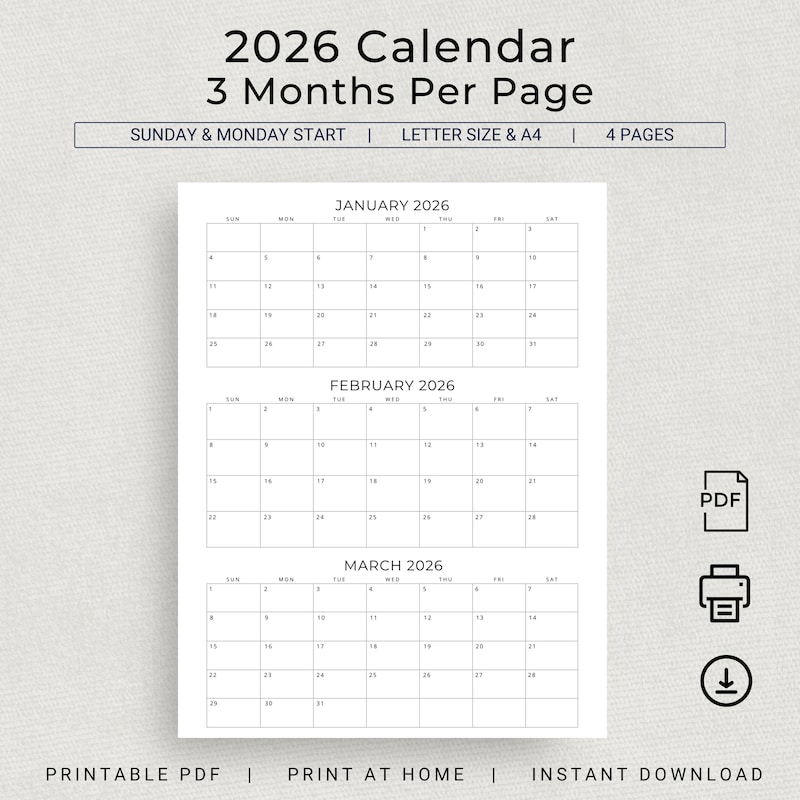 One Sheet Calendar 2026 - Etsy