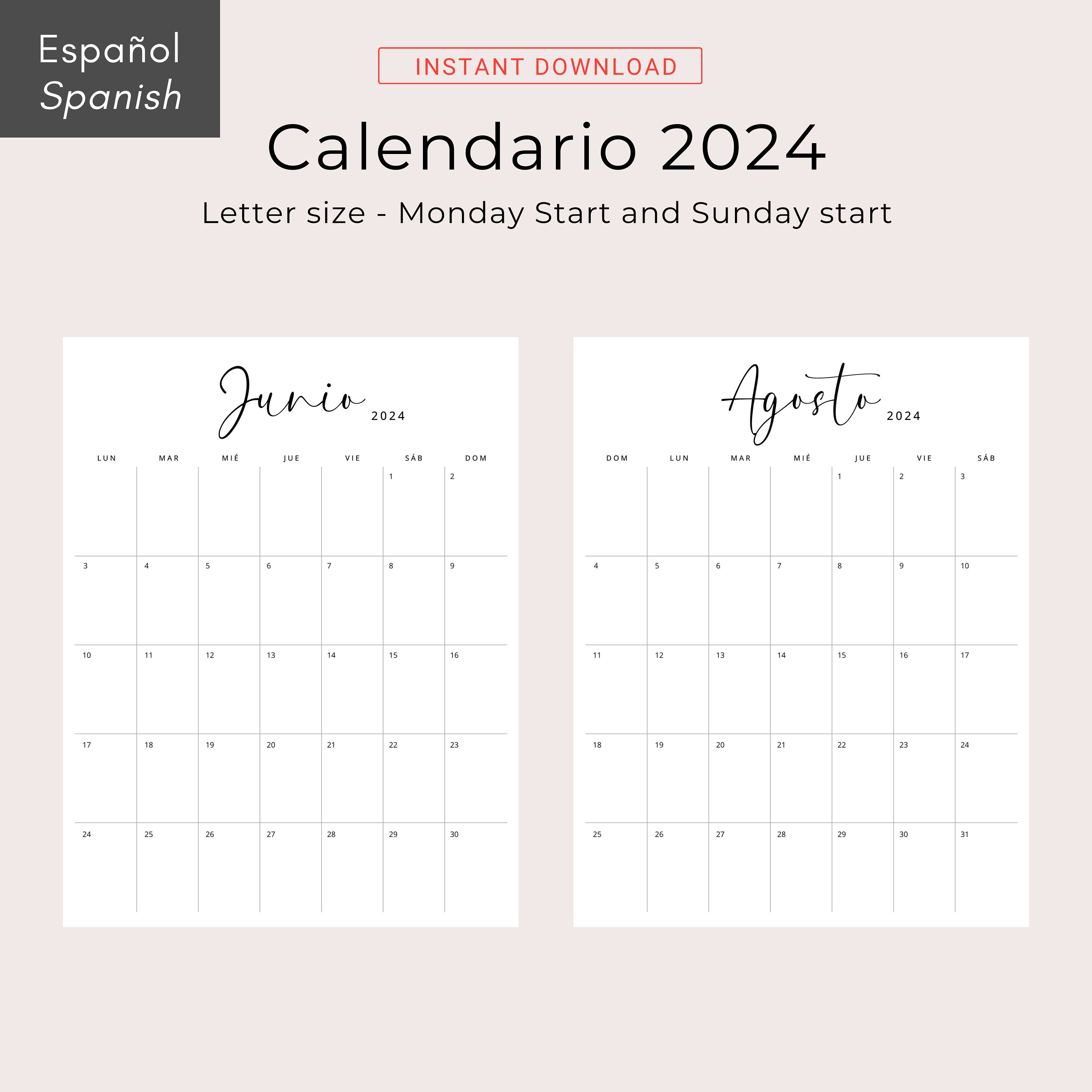 2024 Calendario En Español 2024 Spanish Calendar 2024 Calendario Mensual  Monthly Planner in 2024 Spanish Minimal Calendar A4 Letter Size PDF 