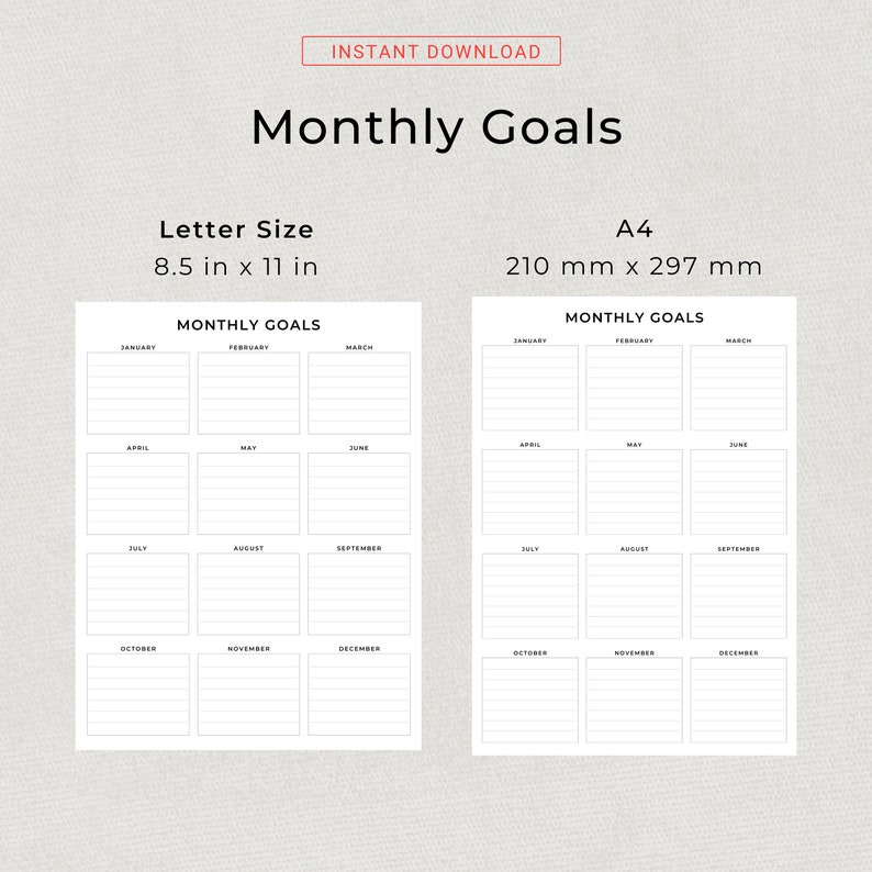 Printable Monthly Goals Planner Monthly Goal Progress Tracker Simple Goal Setting Worksheet Goal Sheets PDF Goal Planner A4 Letter Size