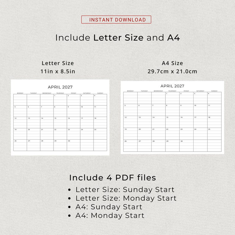 2027 Monthly Planner Lined 2027 Calendar With Lines Landscape Sunday