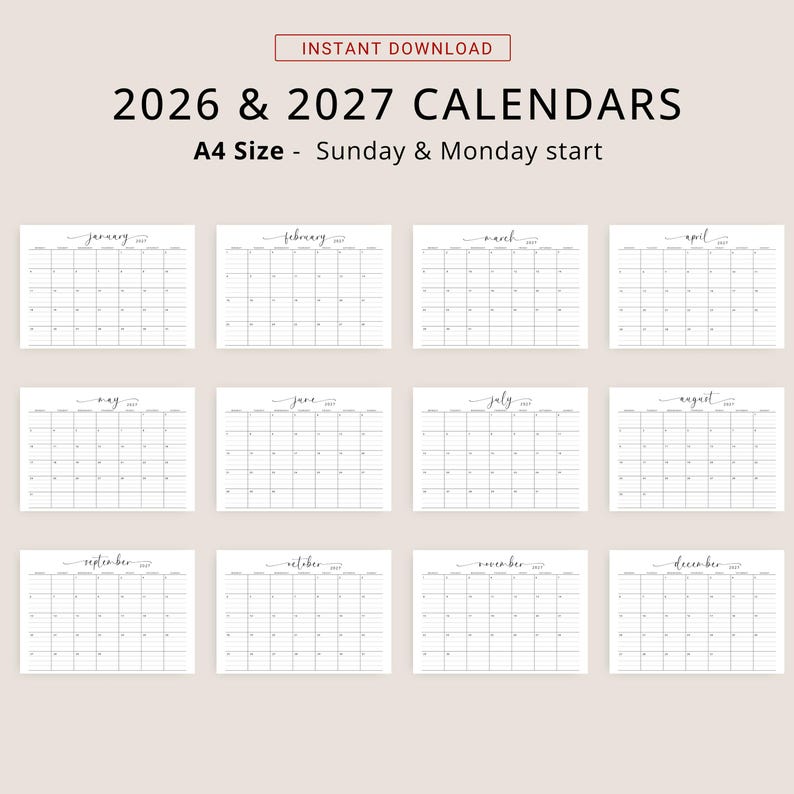 2026 2027 Calendar Lined 2026-2027 Monthly Planner With Lines Landscape ...