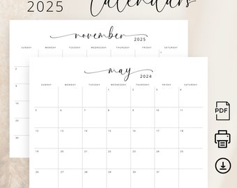 2024 & 2025 Maandelijkse Planner 2024 2025 Kalender Landschap Zondag Start Maandag Start Elegante Minimalistische Maandkalender PDF A4 Letter-formaat