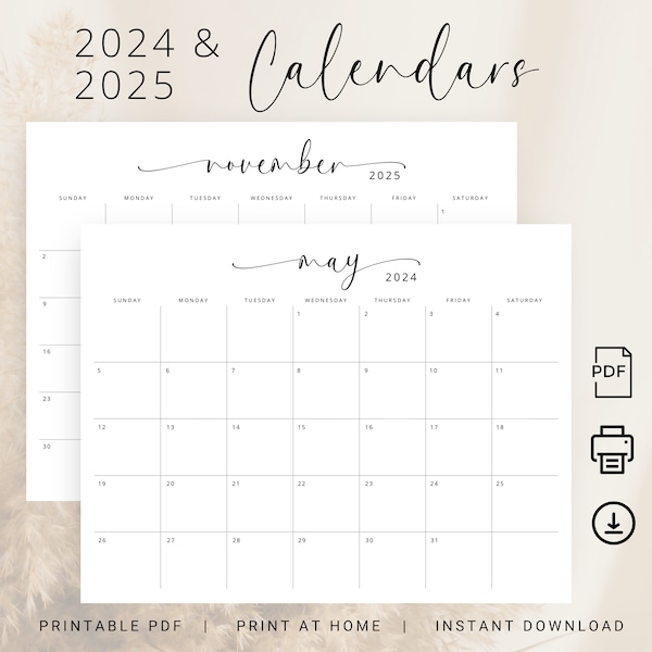 Monthly Calendar 2024 2025 Printable Monthly Planner Landscape 2024