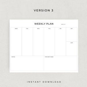 Minimalist Weekly Planner Printable PDF Weekly Plan Landscape Undated ...