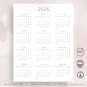 Kalender 2026 Kalender Deutsch Kalender zum ausdrucken 2026 Deutschland in German 2026 Portrait PRINTABLE German Calendar 2026 Vertical PDF