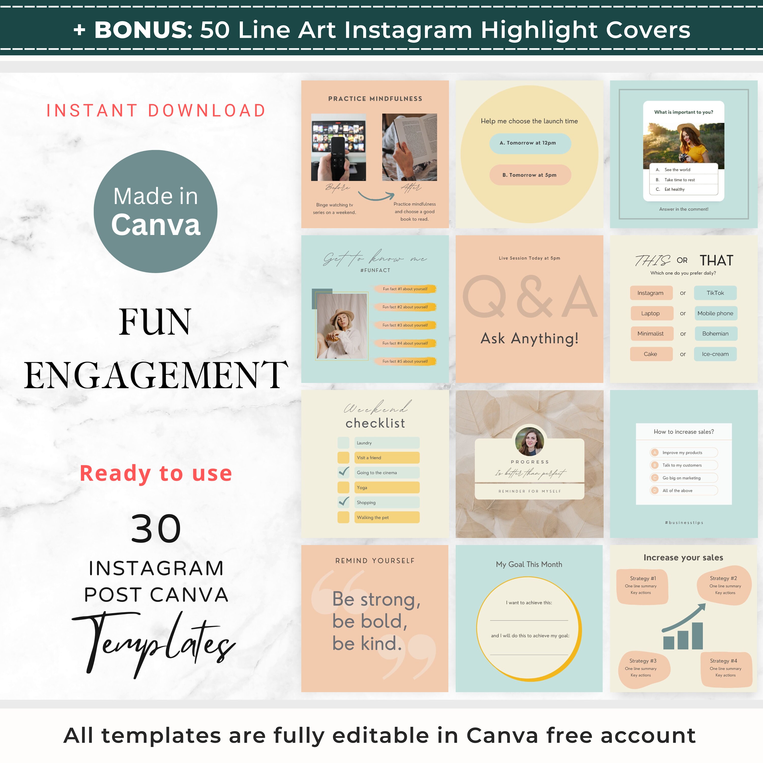 30 Fun Engagement Instagram Post Canva Templates Business Engagement ...