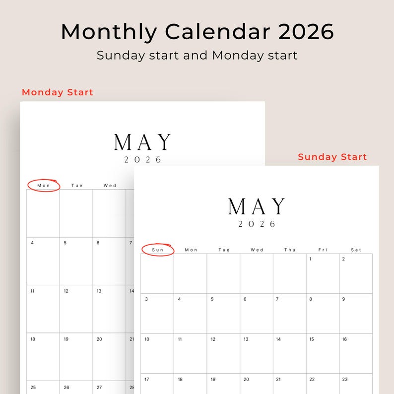 A3 2026 Printable Calendar 2026 Monthly Planner Vertical LUXE Sunday ...