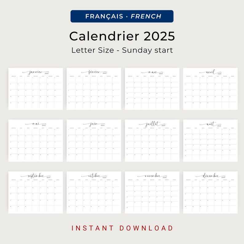 Calendrier 2025 Calendrier Français 2025 Planificateur Etsy UK