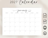 A3 2027 Calendar 2027 Planner A3 Landscape Monthly Calendar 2027 Wall Calendar Horizontal A3 PRINTABLE PDF Sunday & Monday Start Elegant