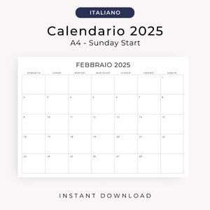 2025 Calendario 2025 Calendario in Italiano 2025 Stampabile Italian Calendar 2025 PDF Monthly Planner in Italian Monthly Calendar PRINTABLE