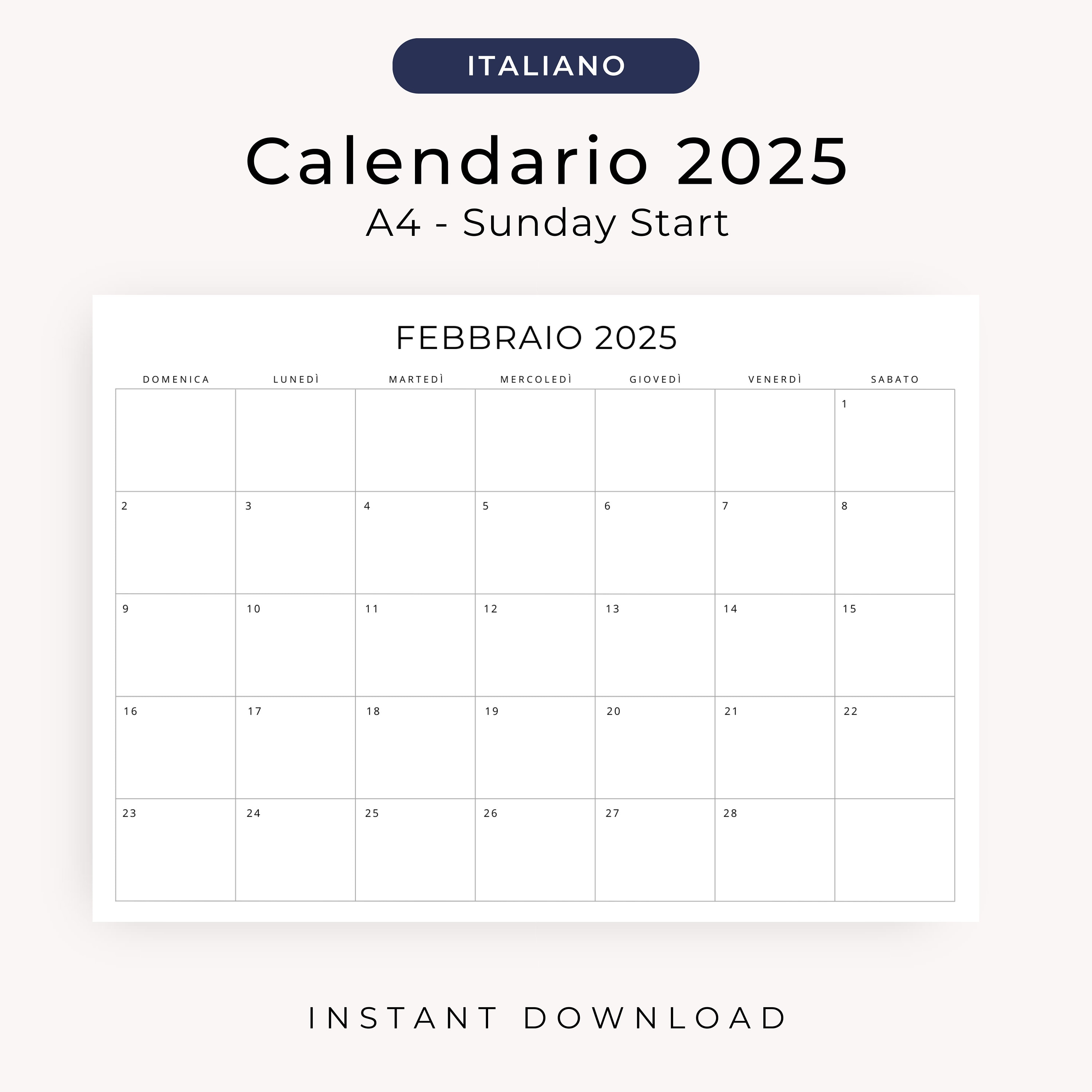 2025 Calendario 2025 Calendario in Italiano Stampabile 2025 Italian