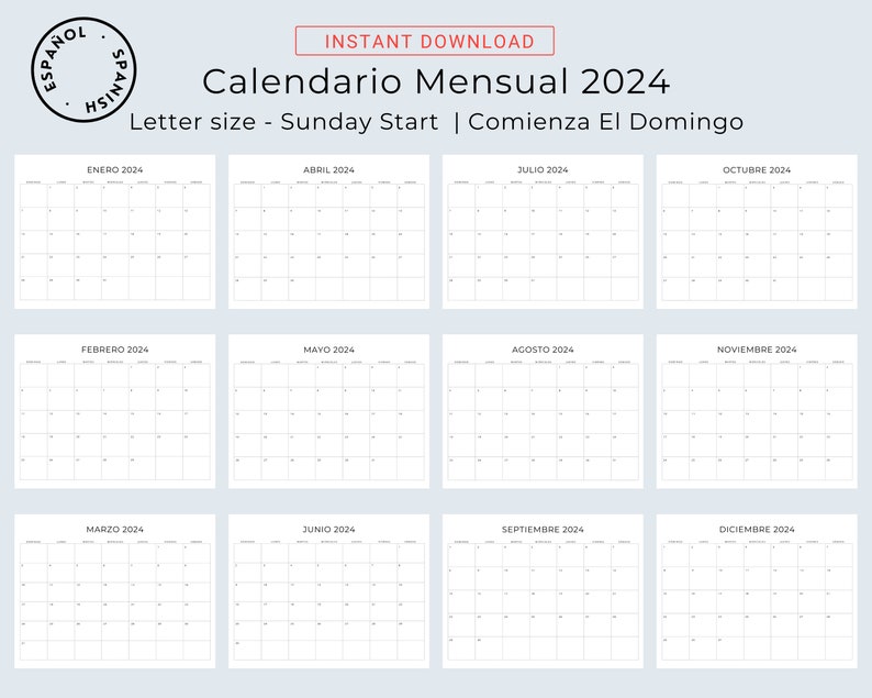 Calendario de 2024 a 2028 5 Years Monthly Planner Calendario Mensual 5 Años Planificadores 5 Years Calendar Minimal 2024-2028 Printable PDF