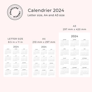 2024 Calendrier 2024 French Calendar 2024 Yearly Calendar French PDF Calendar 2024 PRINTABLE A3 A4 Letter 2024 Calendrier Annuel PDF 2024