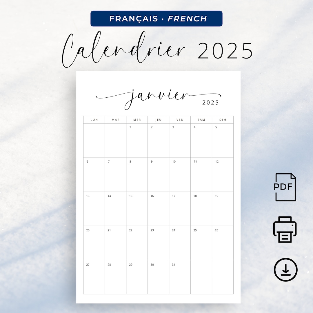 Calendrier 2025 Calendrier Français Imprimable Planificateur 2025
